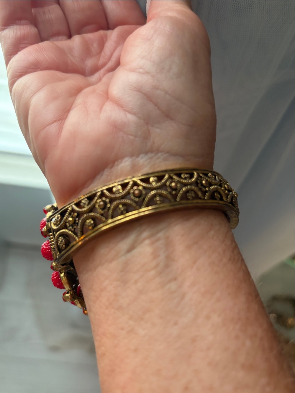 Pink Beaded Statement Cuff Bracelet - Picture 3 of 8